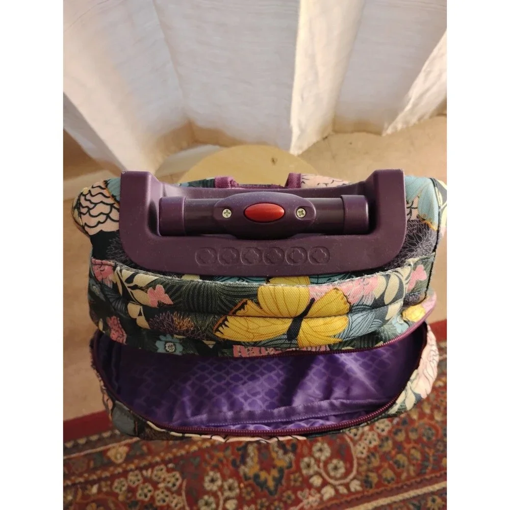 J World New York Rolling Backpack Retractable Handle Mesh Pockets Secret Garden